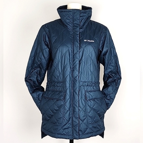 Columbia Women's Quilted Water Resistant Teal Emerald Green Jacket Faux Fur Sz M - Picture 9 of 16